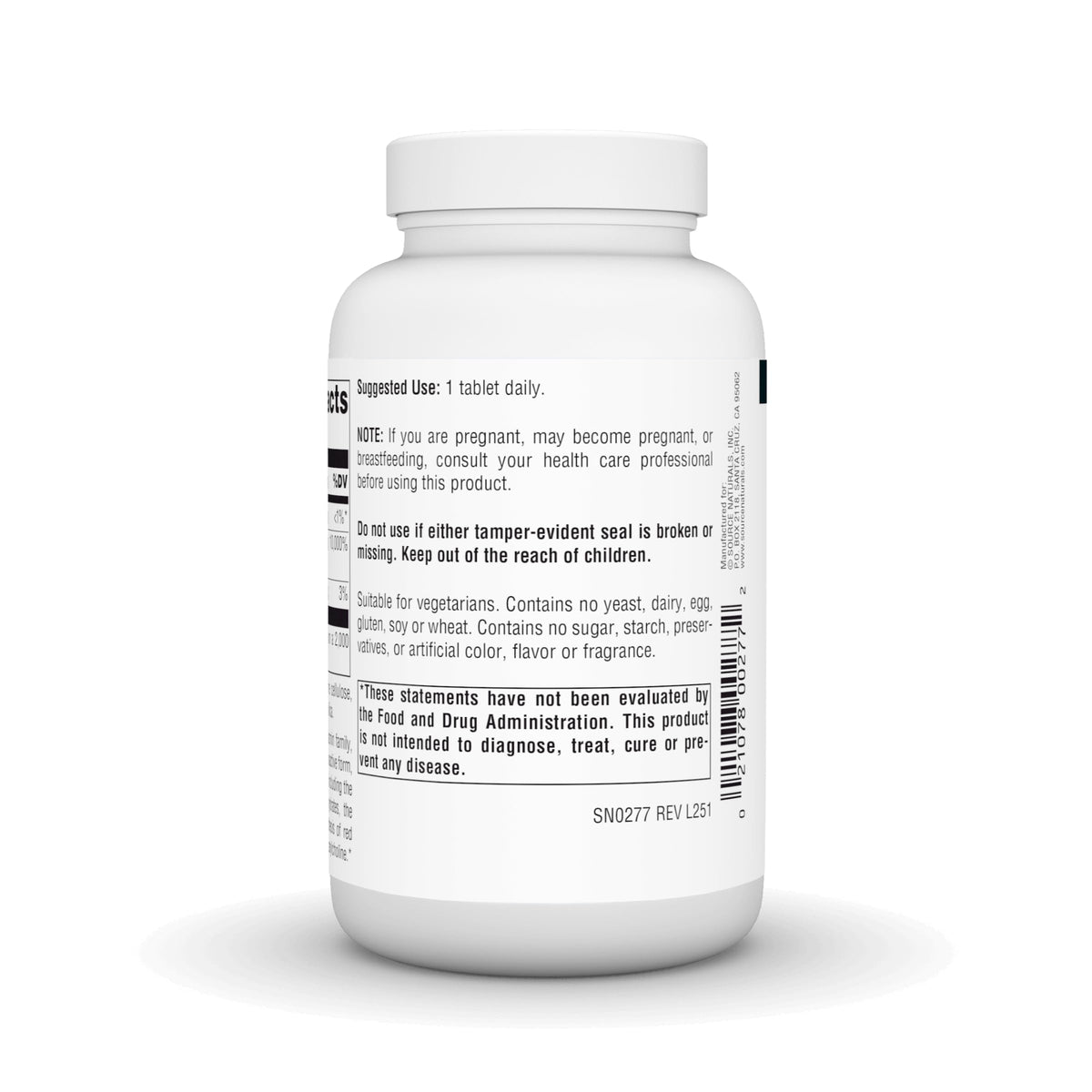 Source Naturals Acide Pantothénique B5 500 mg 100 Comprimés - taille comparée à une pièce