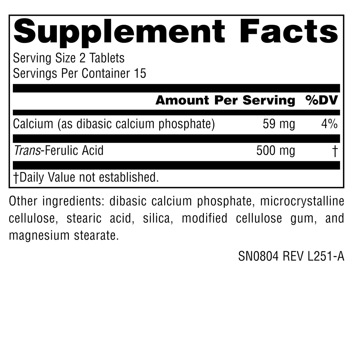 Source Naturals Acide Trans-Férulique 250mg vue latérale de l'emballage