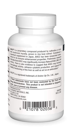 Source Naturals AHCC 500 mg capsules side view