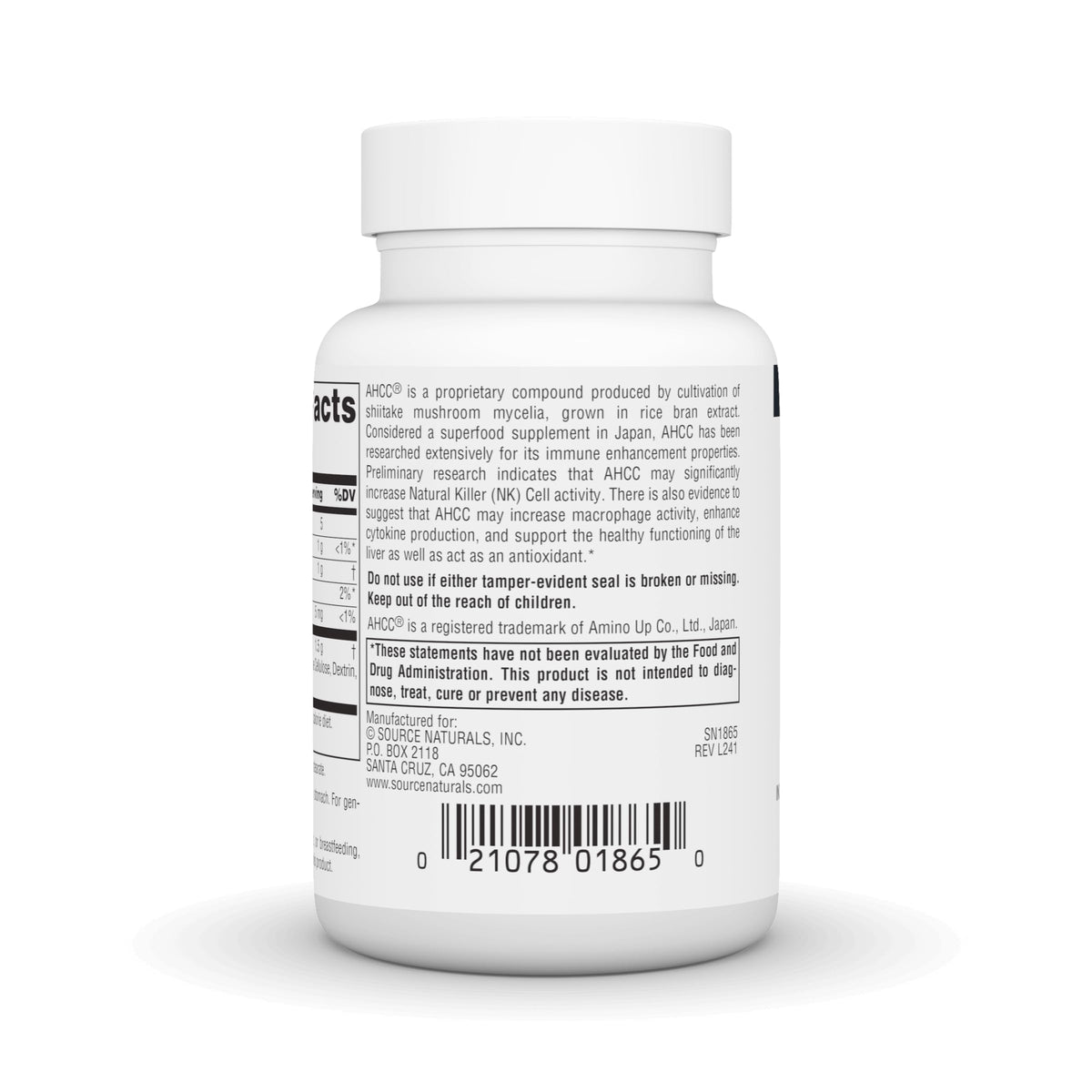 Source Naturals AHCC 750 mg - étiquette du produit