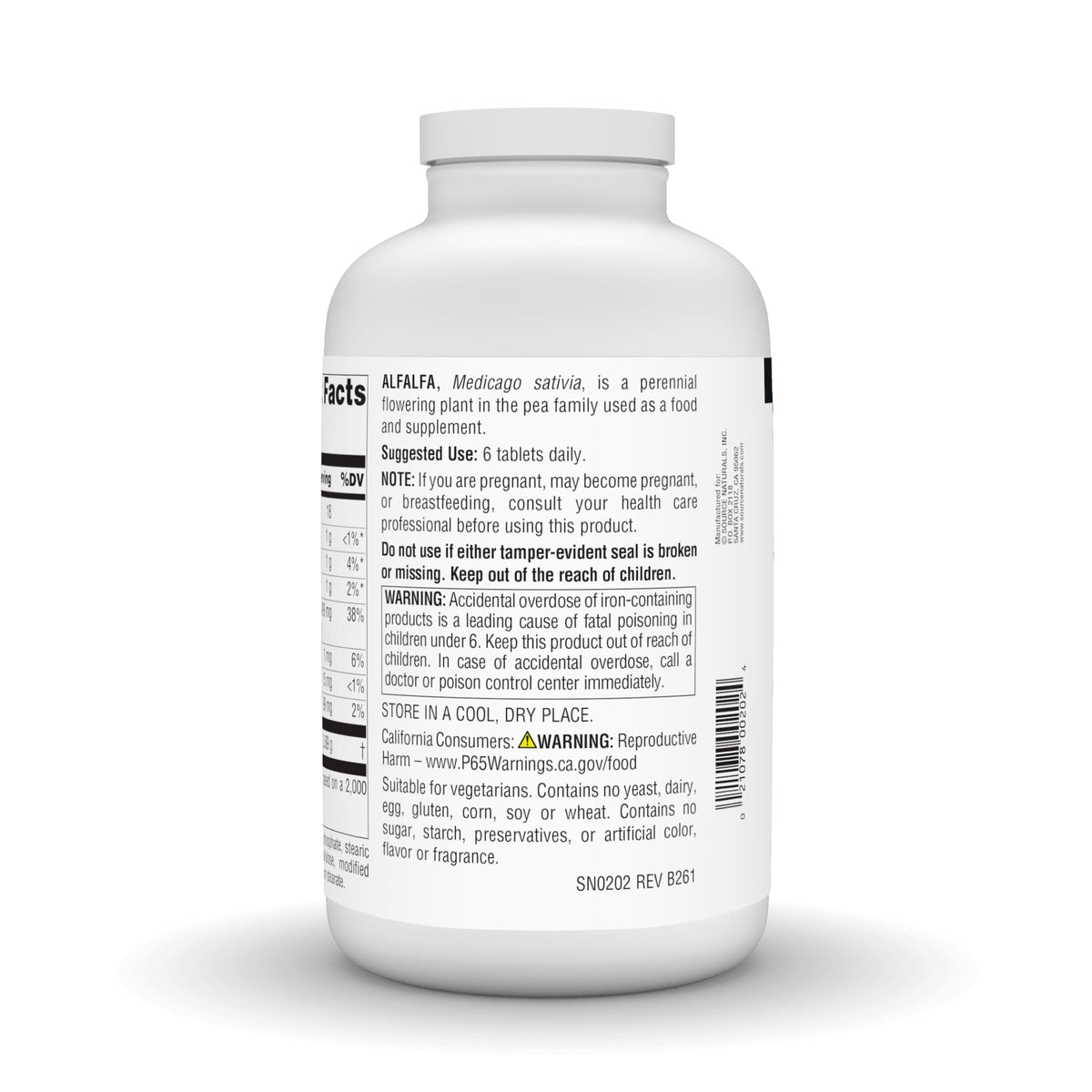 Source Naturals Alfalfa 648mg comprimés sur une table