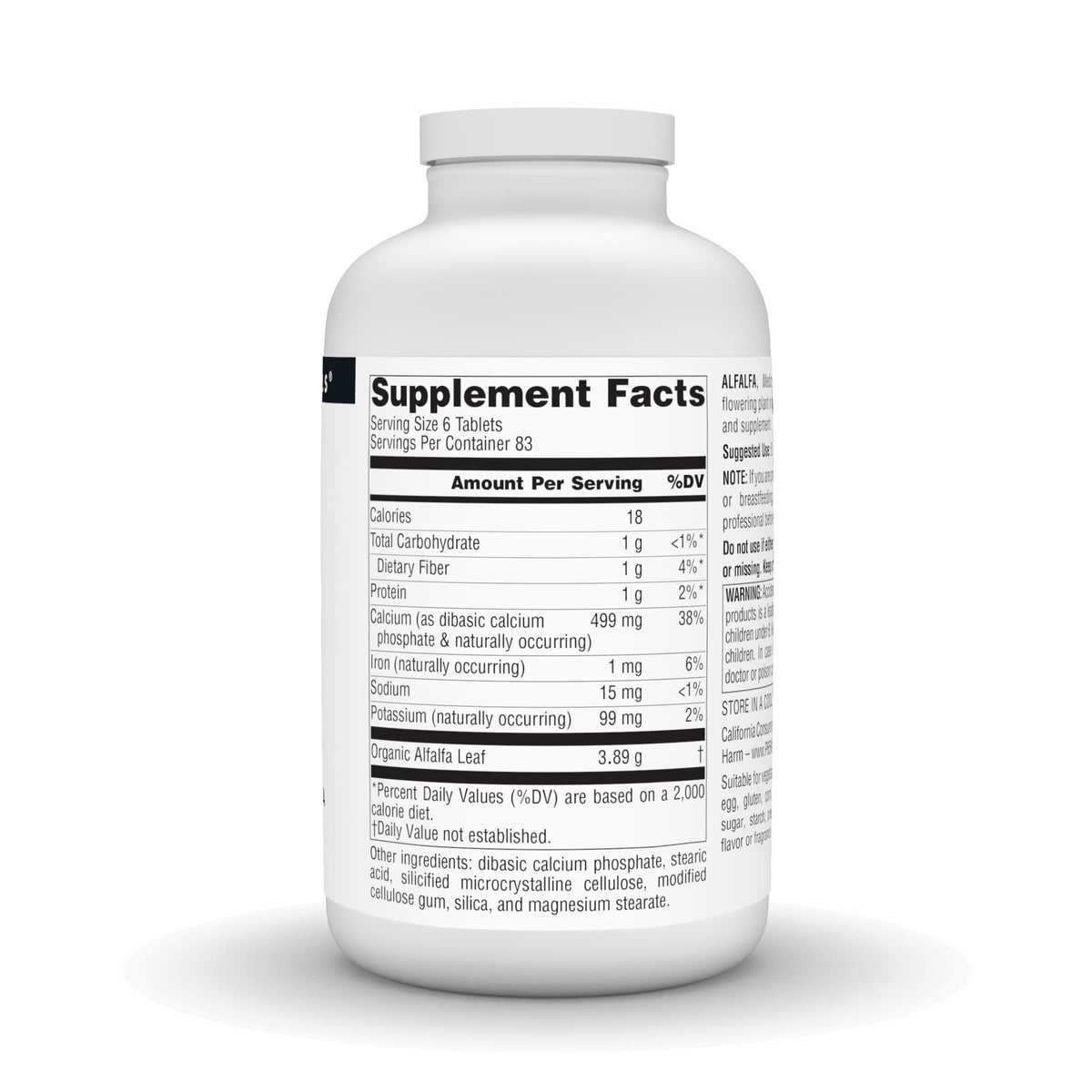 Source Naturals Alfalfa 648mg étiquette avec ingrédients