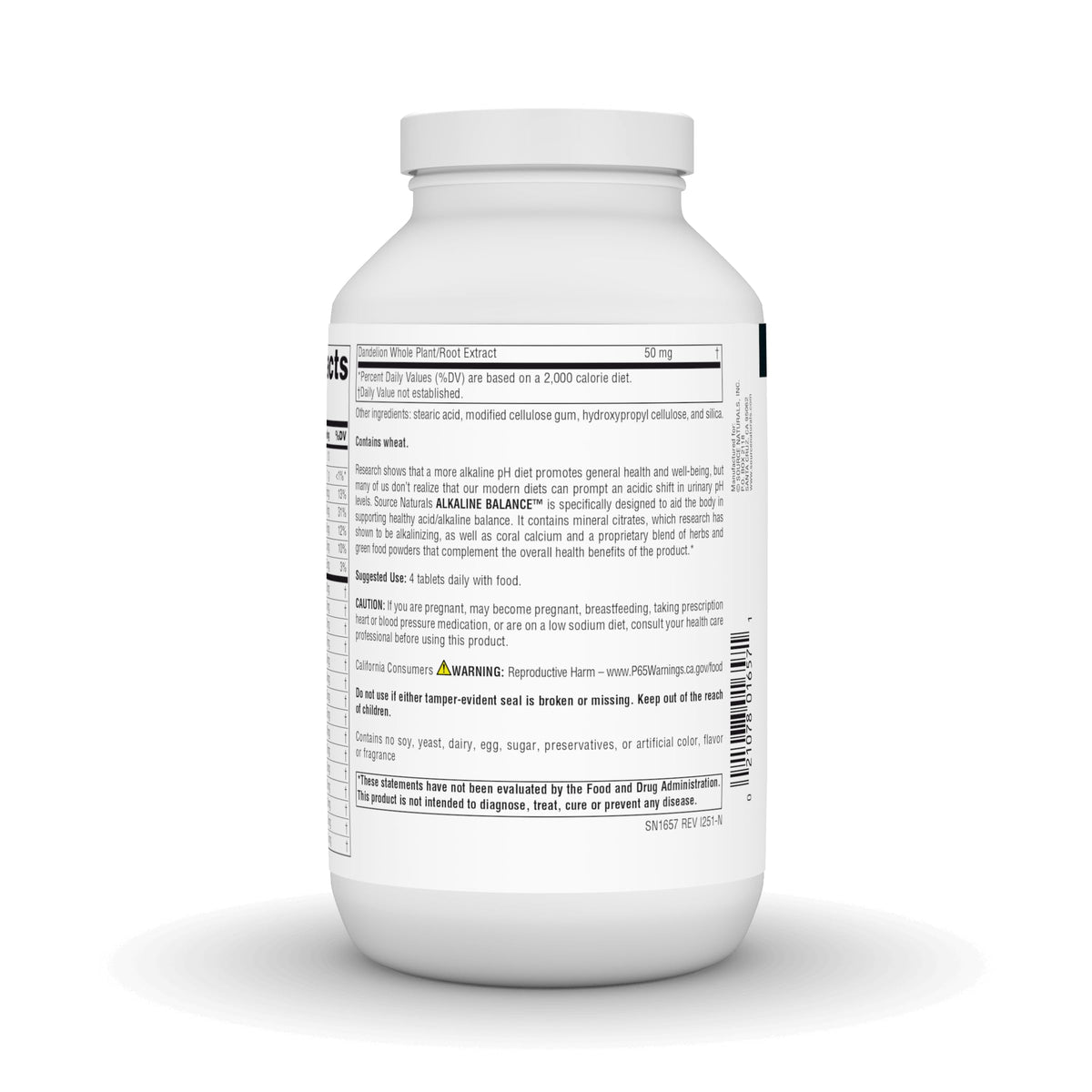 Source Naturals Alkaline Balance 240 Tablettes avec flacon ouvert