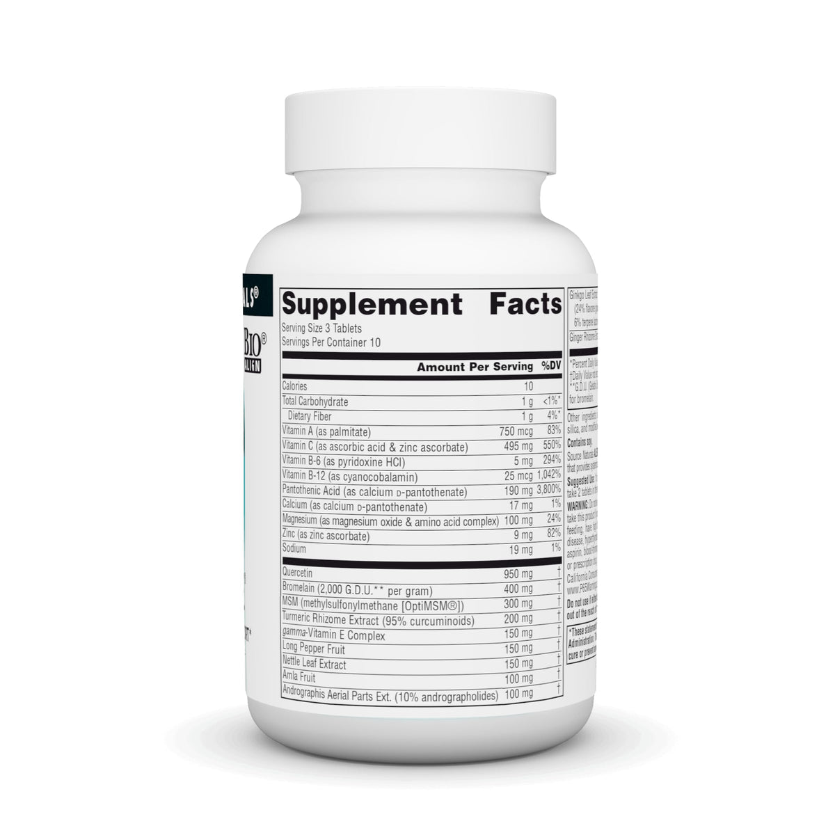 Source Naturals Aller-Response emballage et informations nutritionnelles