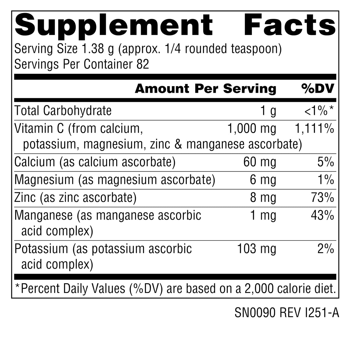 Source Naturals Ascorbate C 4 oz Poudre vue arrière