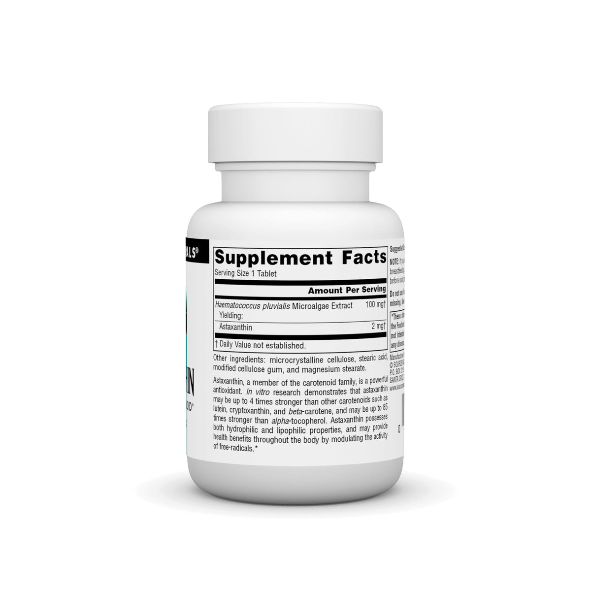 Source Naturals Astaxanthin 2mg comprimés avec étiquette