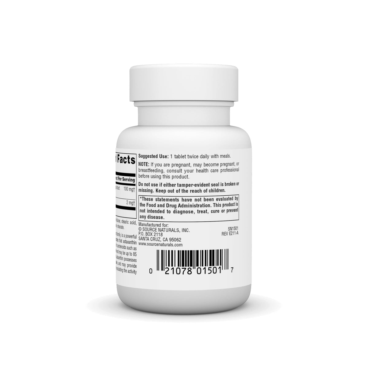 Source Naturals Astaxanthin 2mg comprimés dans une main