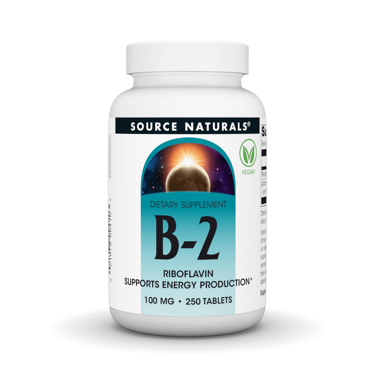 Source Naturals B-2 100 mg comprimés végétaliens devant l'emballage