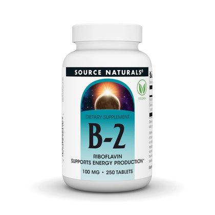 Source Naturals B-2 100 mg comprimés végétaliens devant l'emballage
