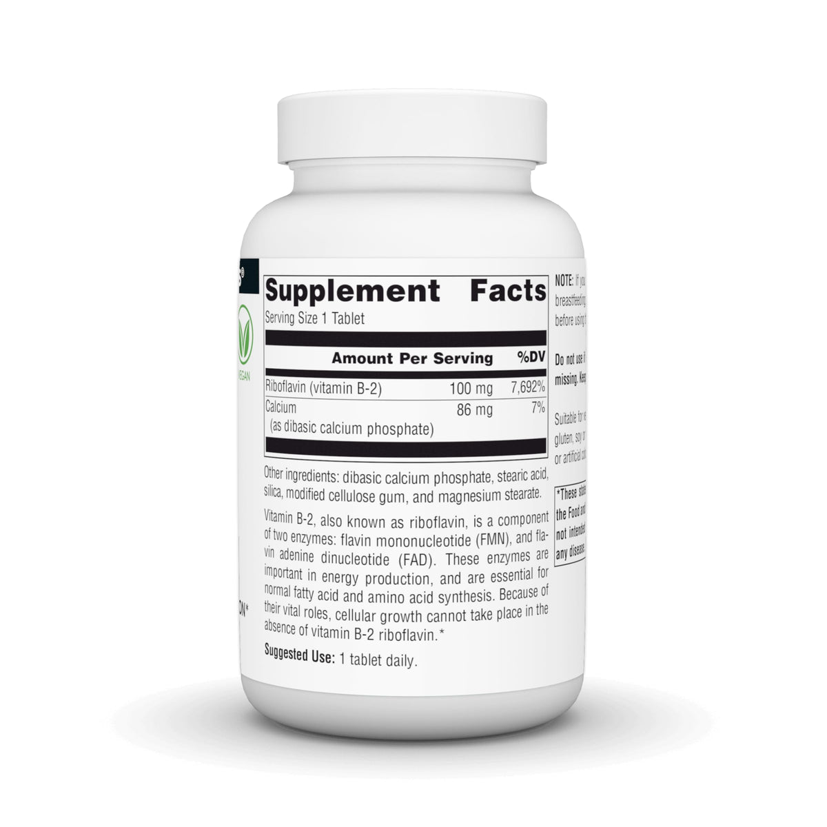 Source Naturals B-2 100 mg vue de côté des comprimés dans le flacon