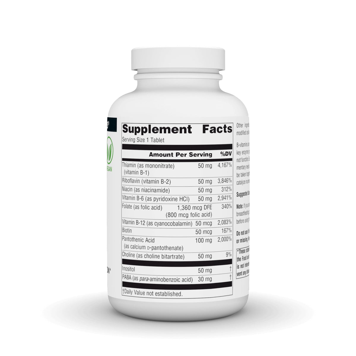 Source Naturals B-50 Complex 50 mg 250 comprimés végétaliens vue latérale