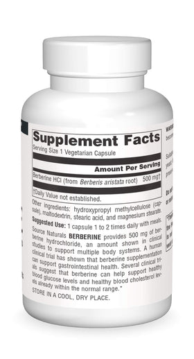 Source Naturals Berberine 500 mg capsule végétarienne sur fond blanc