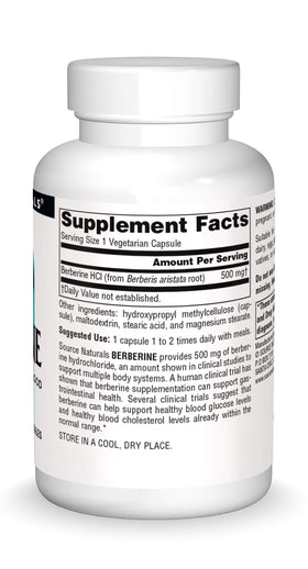 Source Naturals Berberine 500 mg étiquette avec dosage