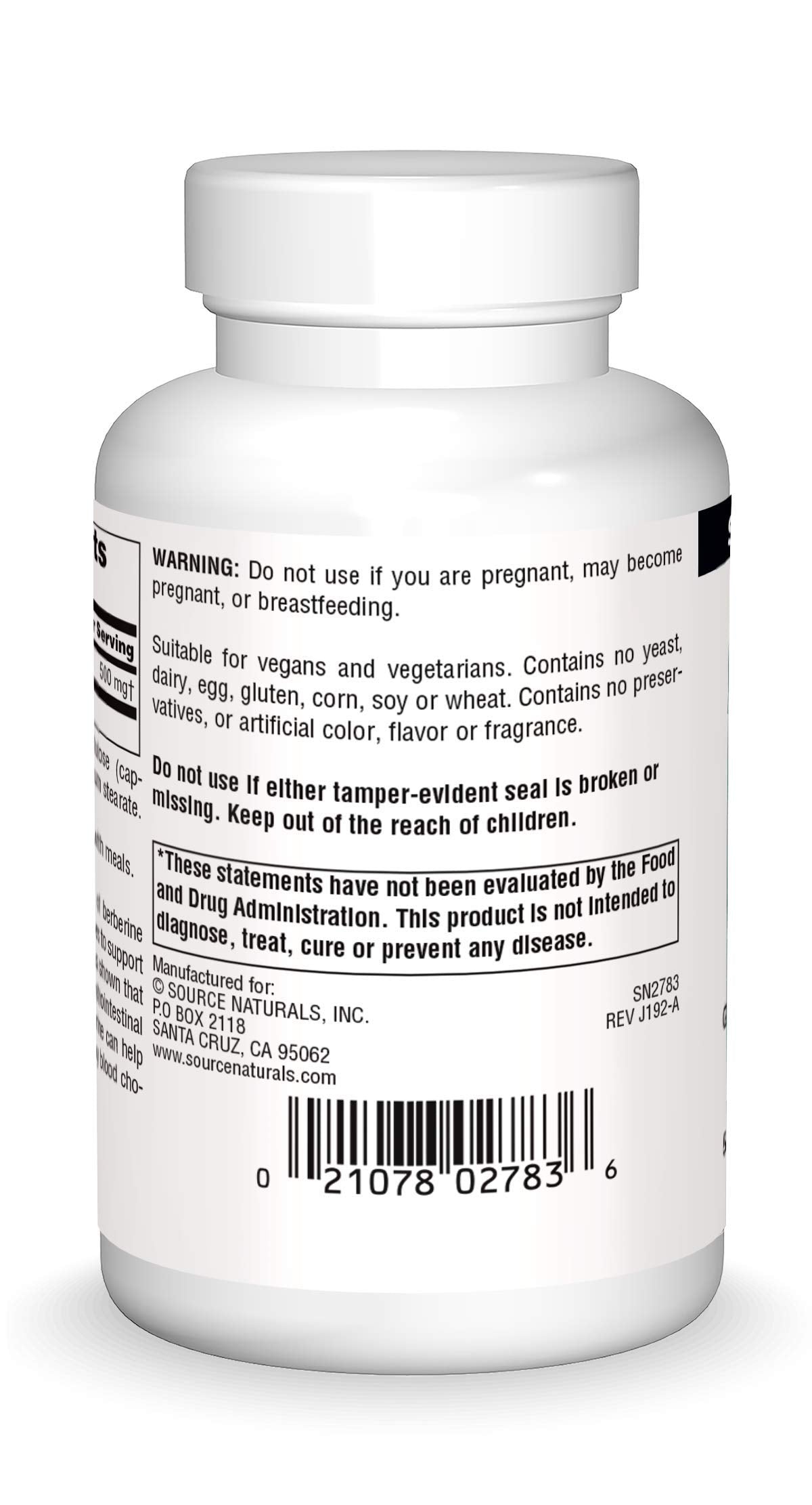 Source Naturals Berberine 500 mg gélules végétariennes emballage
