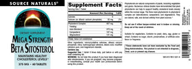 Source Naturals Beta Sitosterol 375mg vue arrière de l'emballage