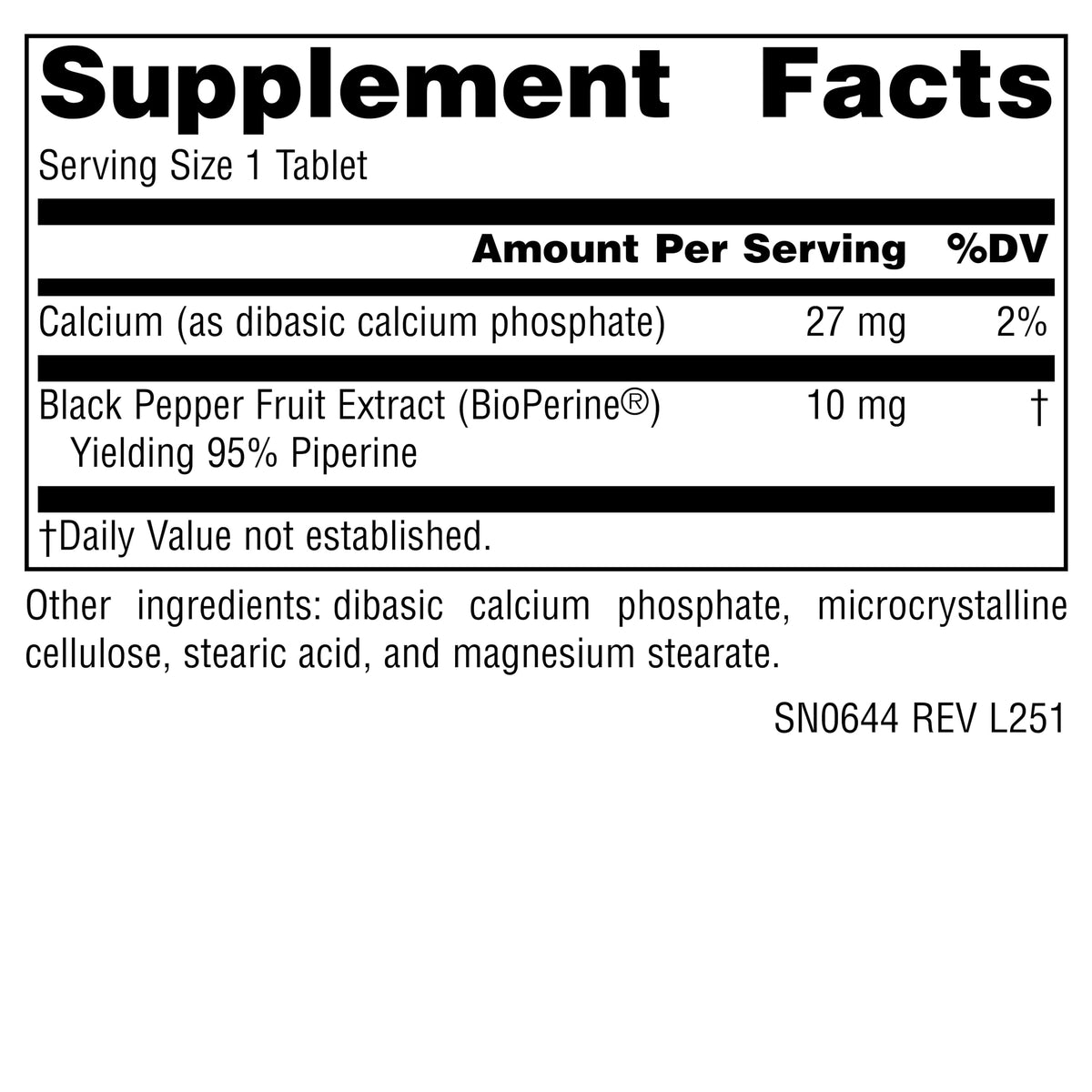 Source Naturals BioPerine 10 mg sur fond blanc