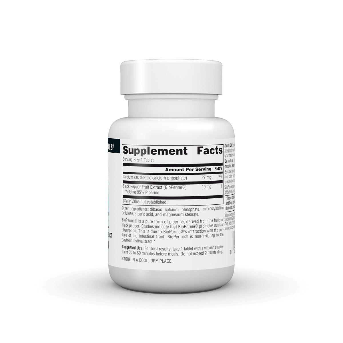 Source Naturals BioPerine 10 mg - vue de côté