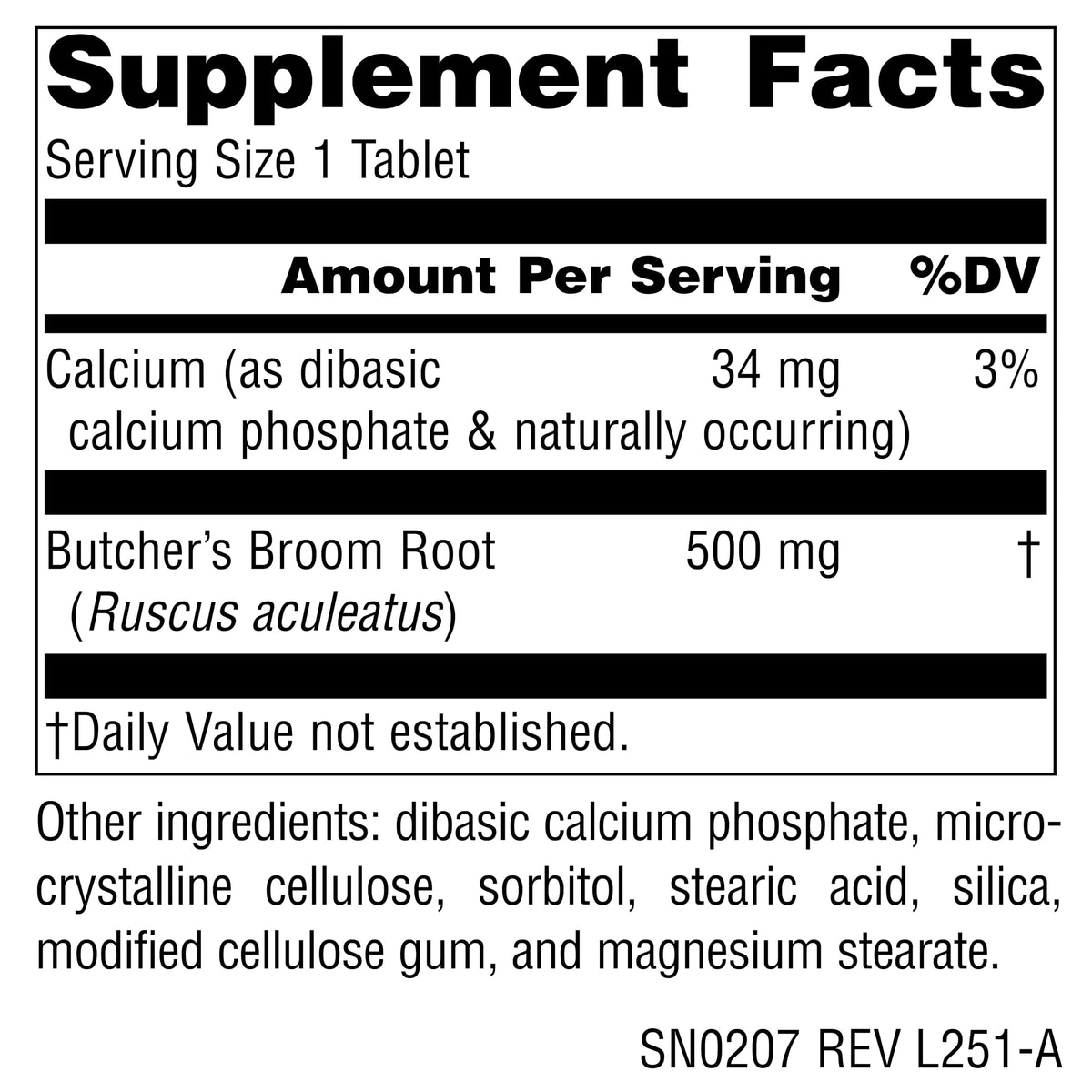 Source Naturals Butcher's Broom 500 mg 250 Tablettes côté