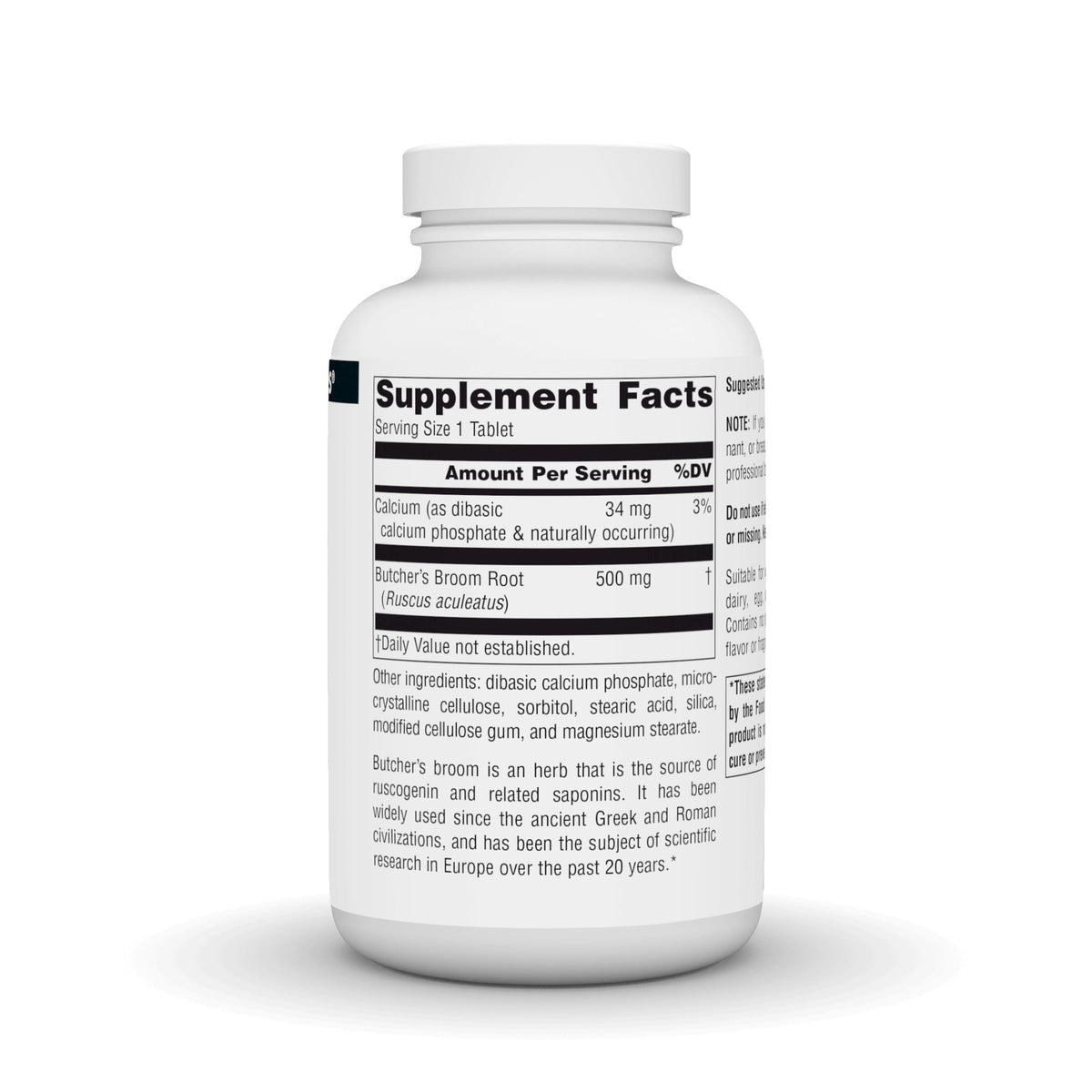 Source Naturals Butcher's Broom 500 mg 250 Tablettes et emballage