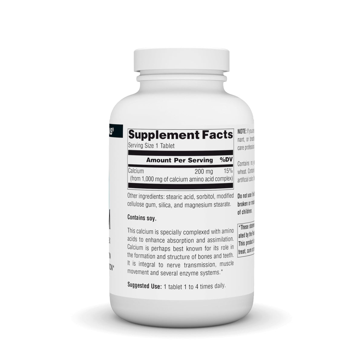 Source Naturals Calcium Complexe Amino Acides 250 Comprimés - côté de l'emballage