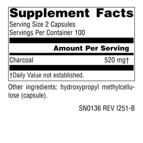 Source Naturals Charbon Actif 260 mg gélules végétariennes, vue arrière