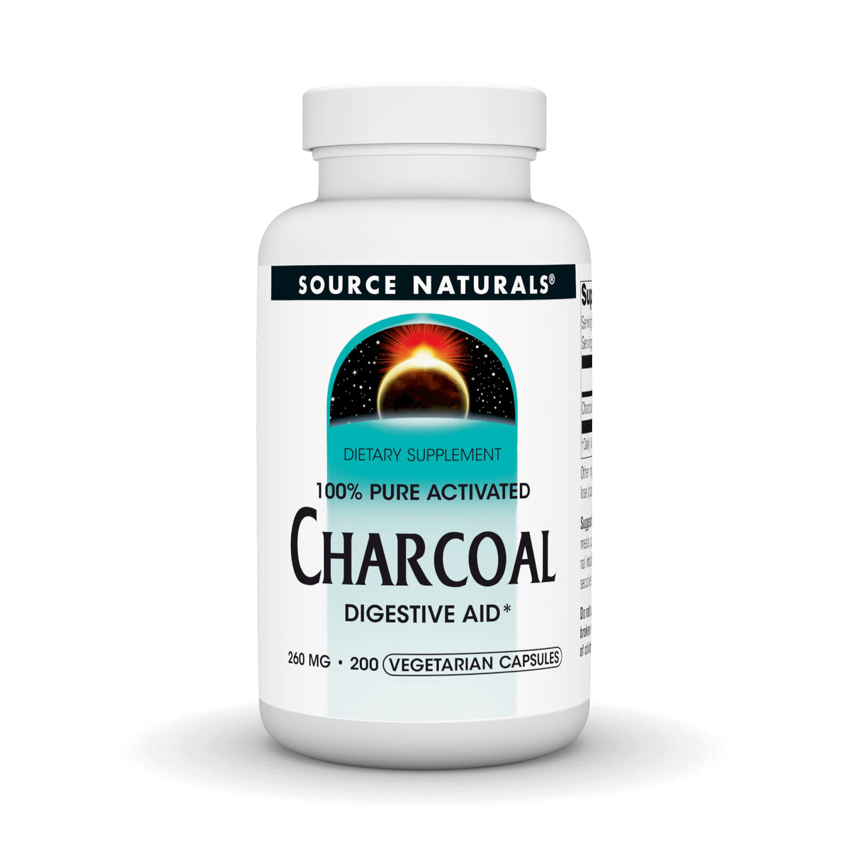 Source Naturals Charbon Actif 260 mg gélules végétariennes, vue de face