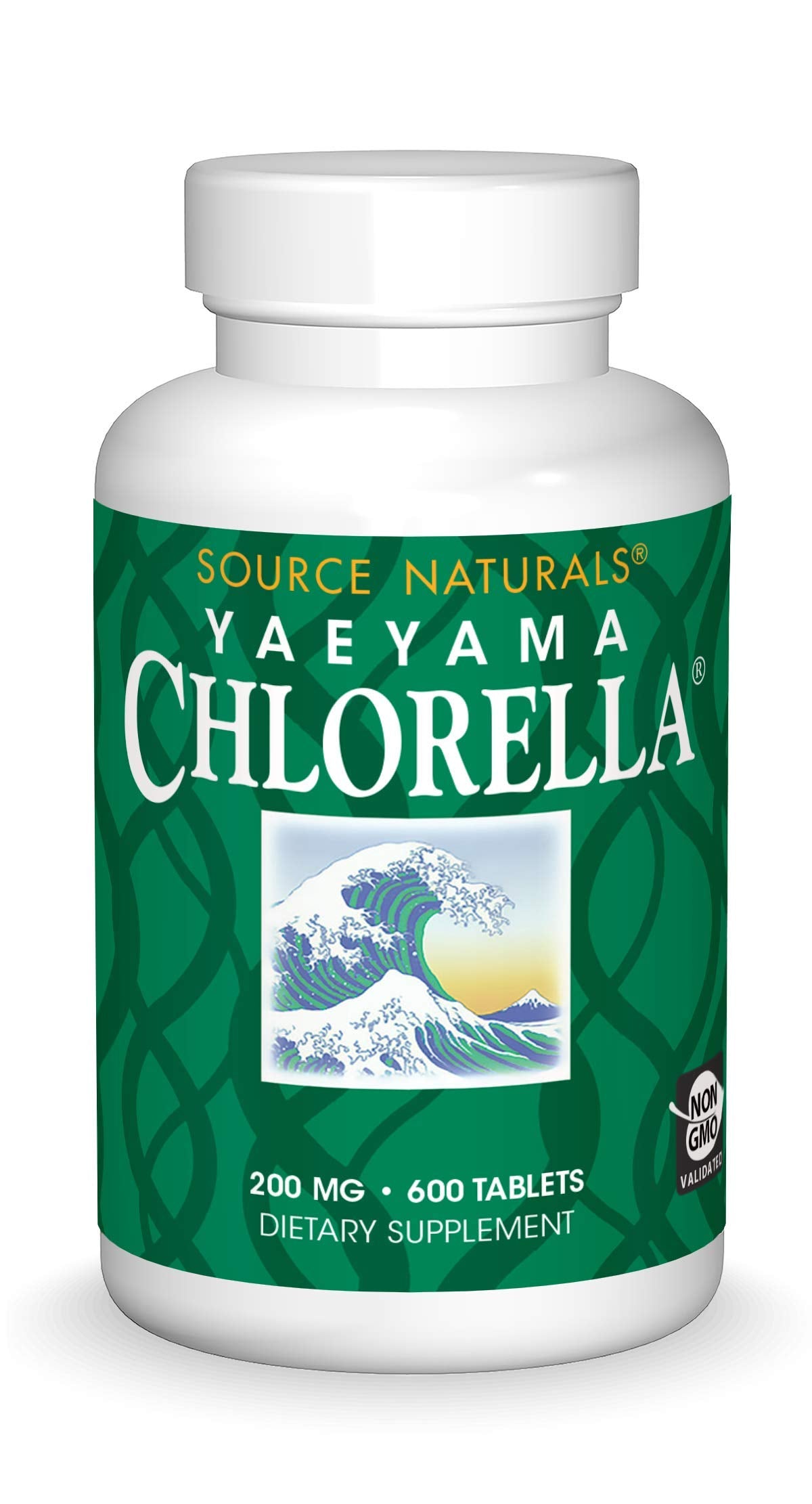 Source Naturals Chlorella 200 mg 600 comprimés végétaliens devant
