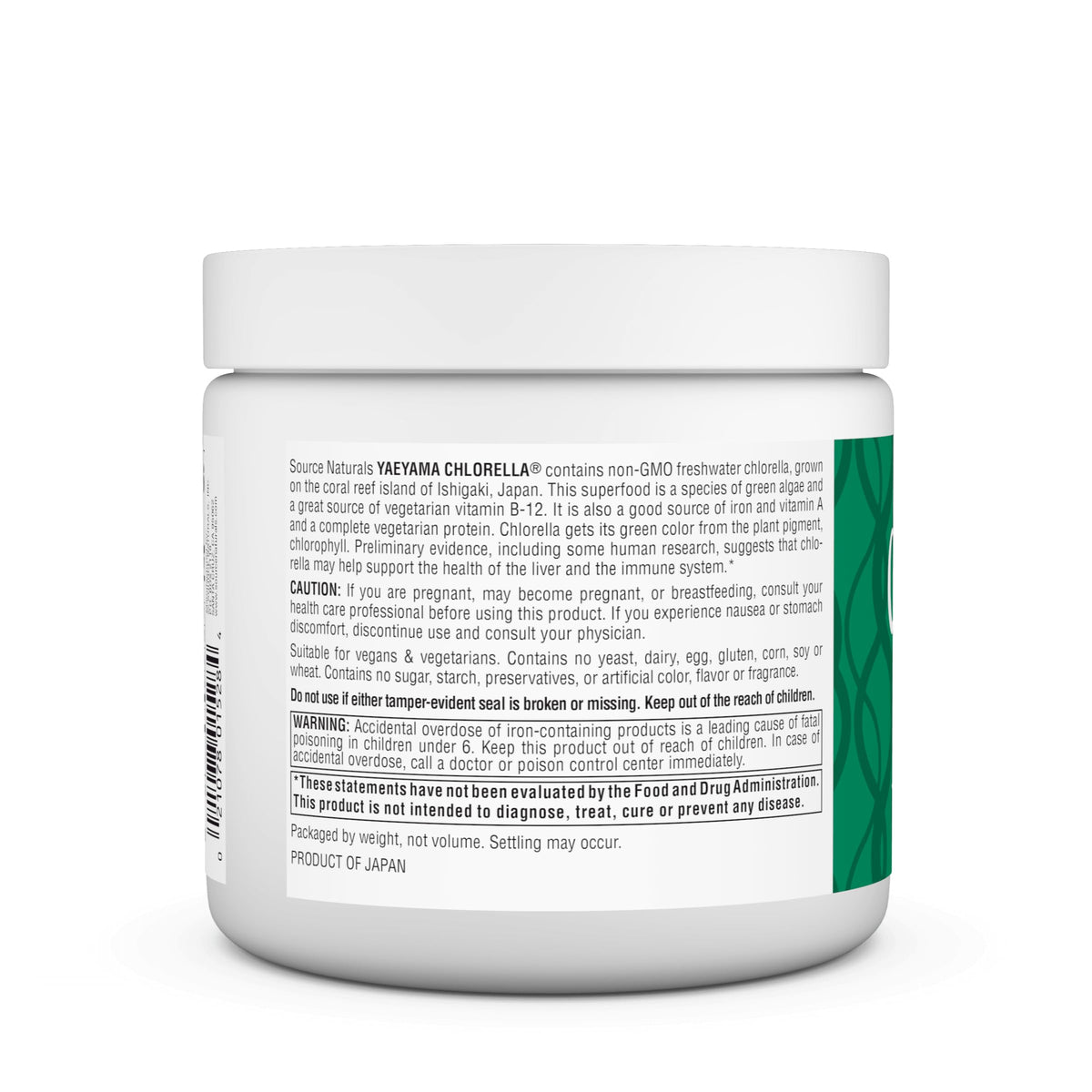 Source Naturals Chlorella Yaeyama 290g contenu en poudre