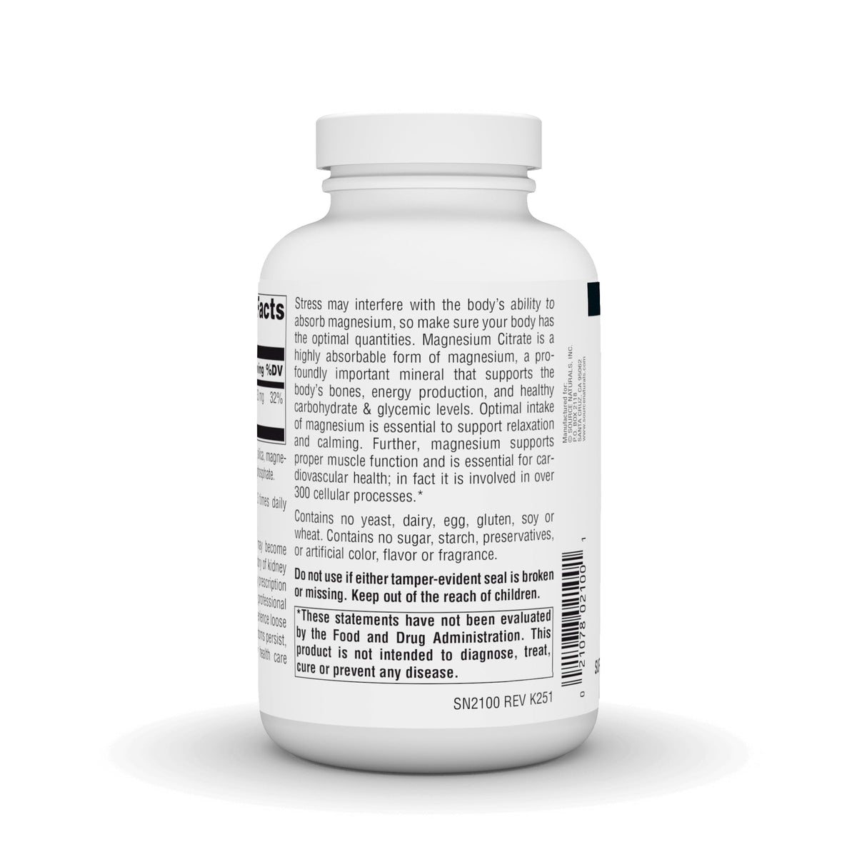 Source Naturals Citrate de Magnésium 133 mg capsules sur une table