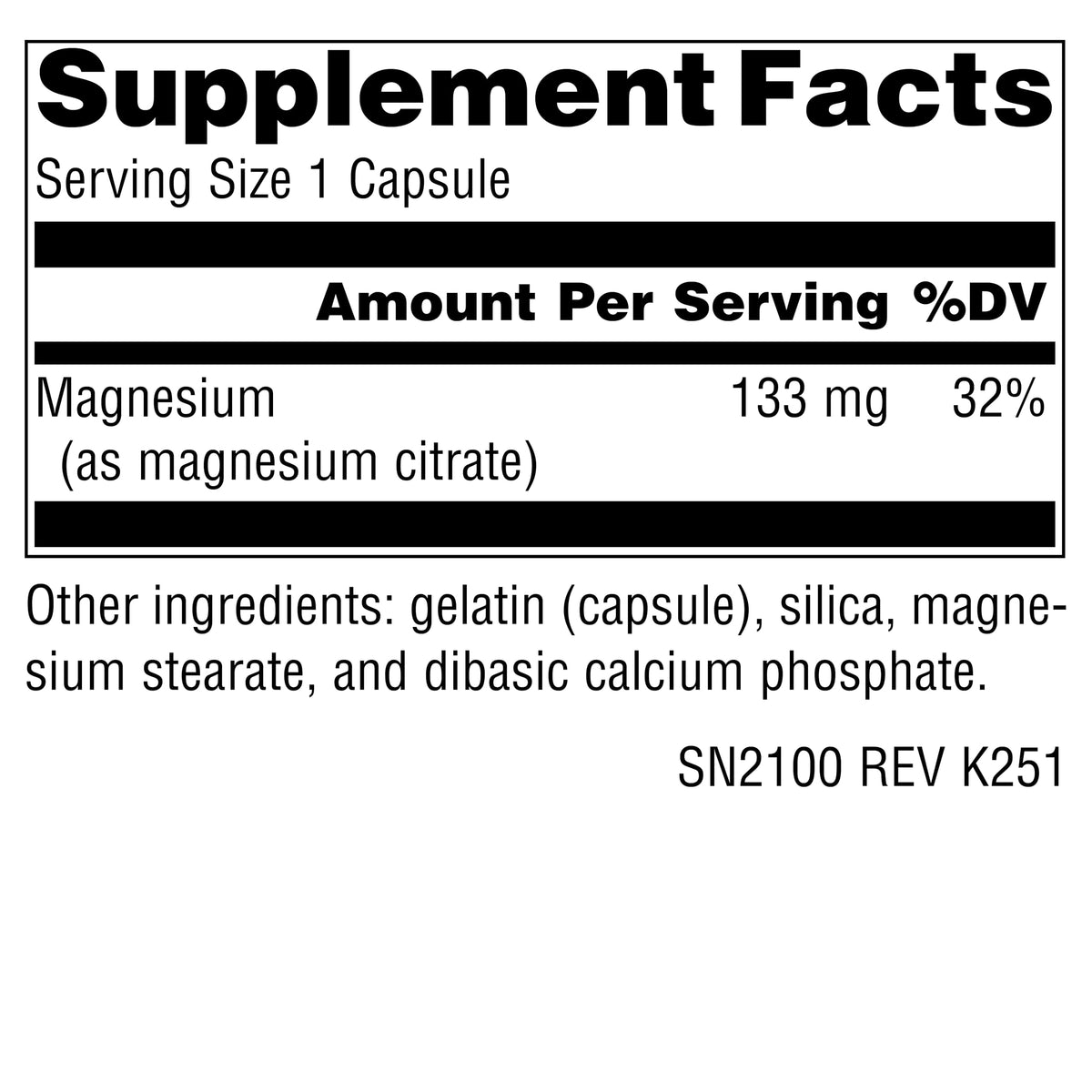 Source Naturals Citrate de Magnésium 133 mg capsules vue de dessus