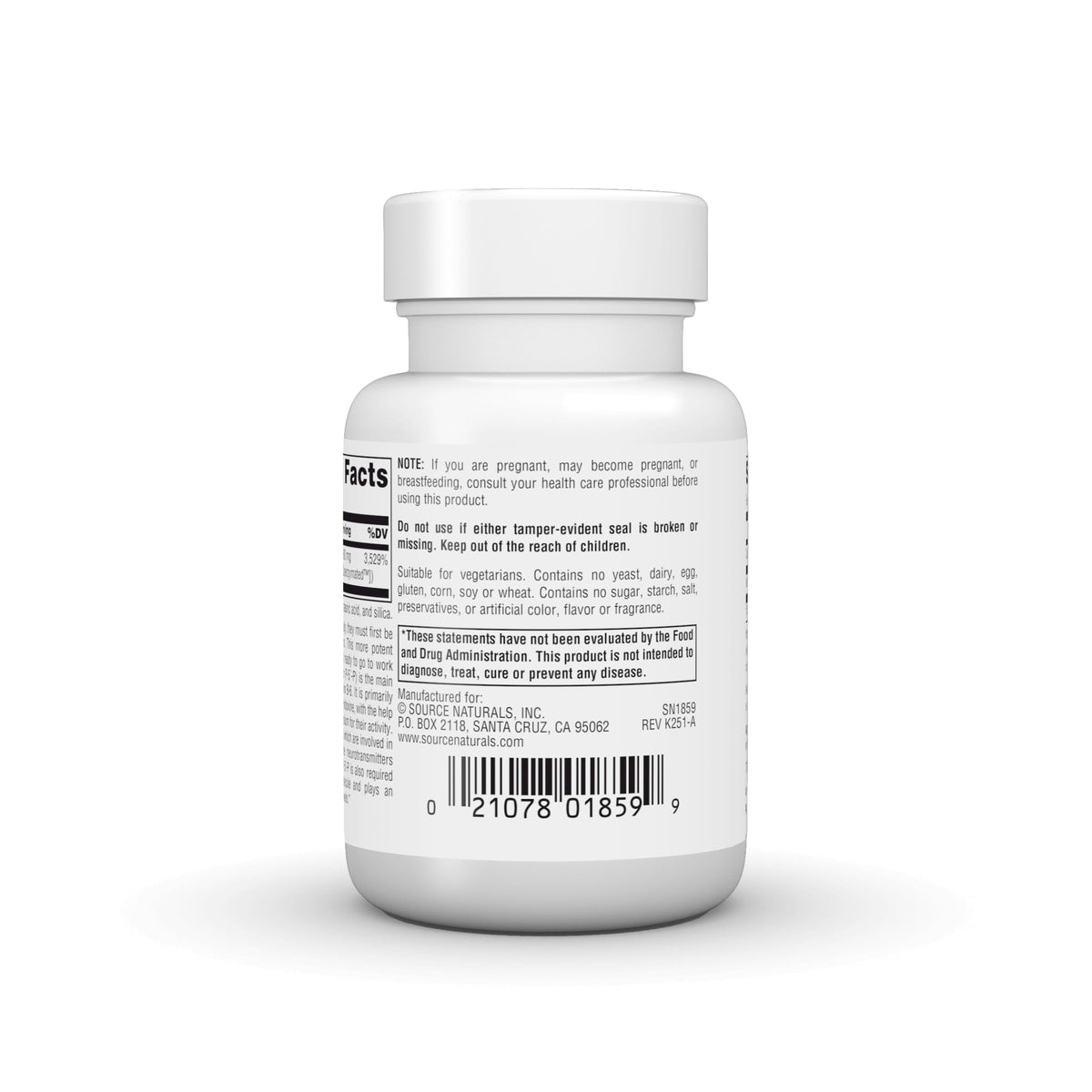 Source Naturals Coenzymated B-6 100 mg avec étiquette visible