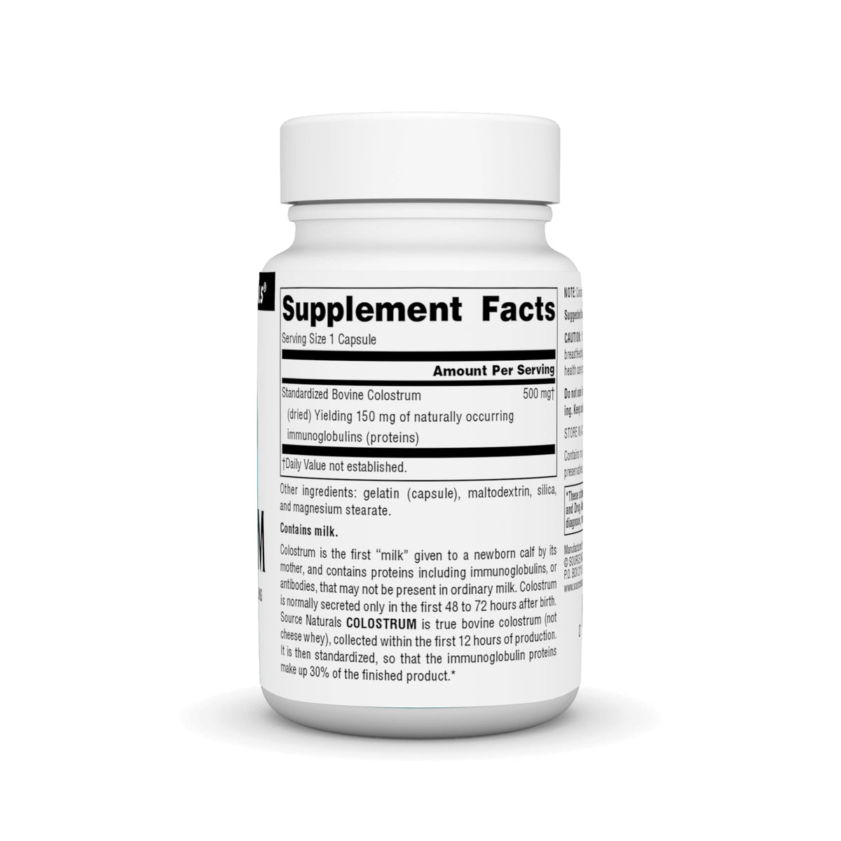 Source Naturals Colostrum emballage et informations