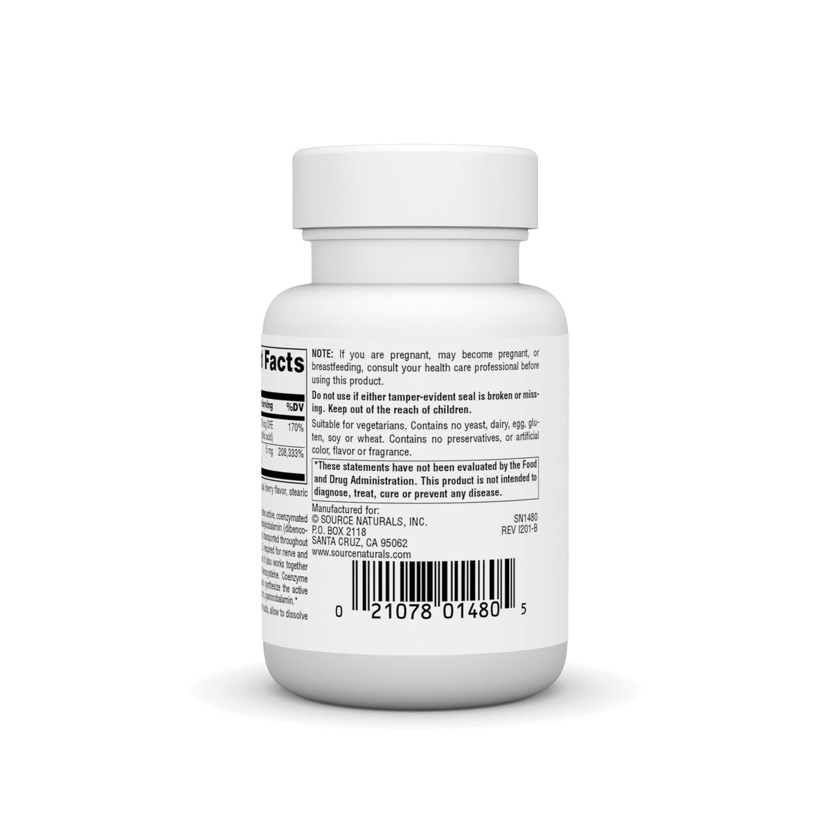 Source Naturals Complexe Avancé B-12 5 MG étiquette arrière
