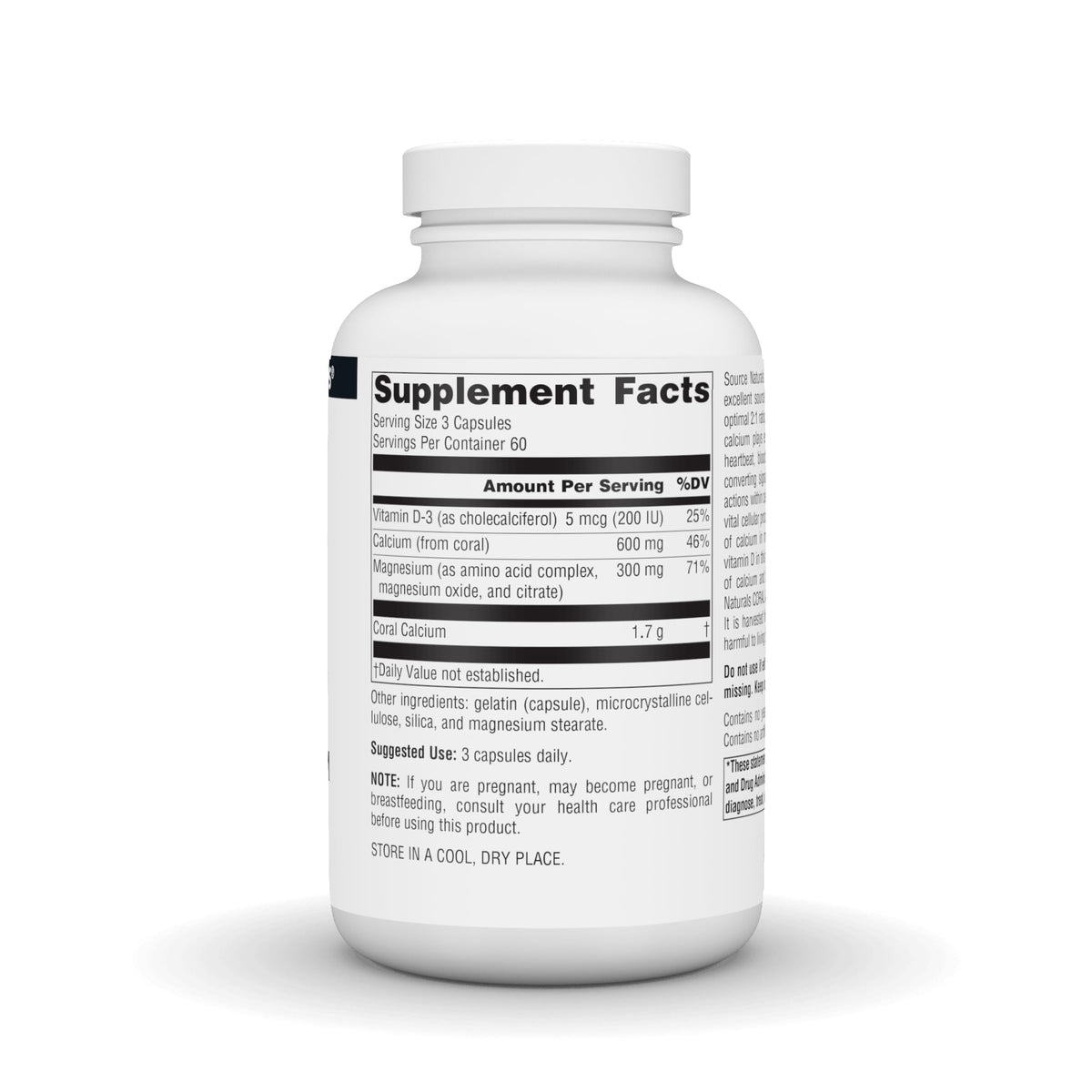 Source Naturals Coral Calcium/Magnésium 180 Capsules, vue de côté