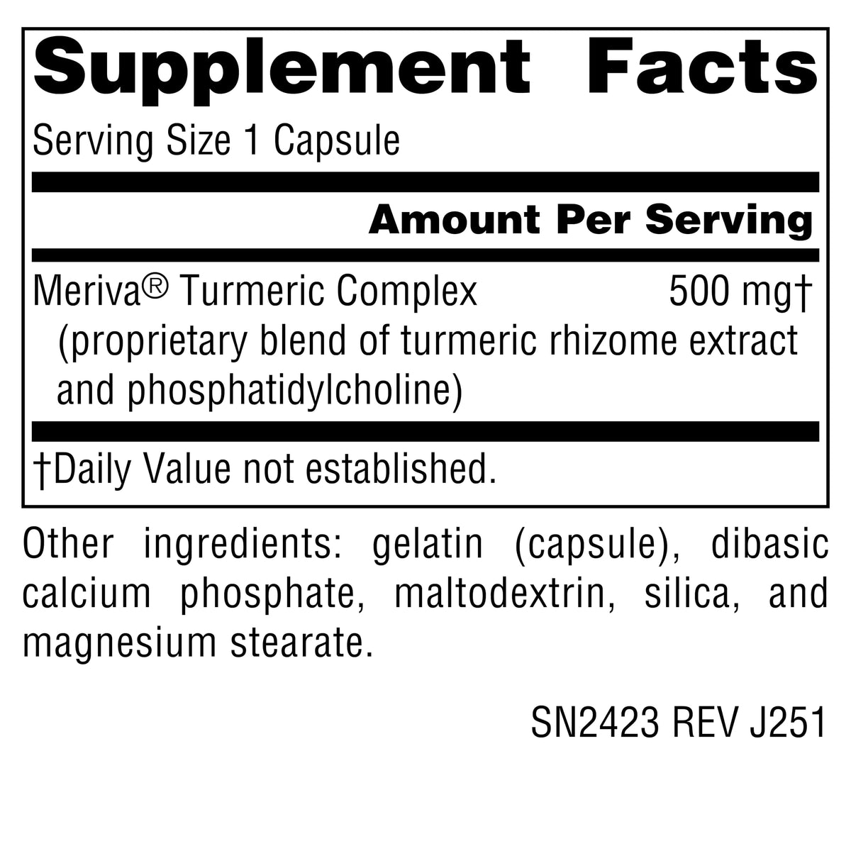 Source Naturals Curcuma avec Meriva 500 mg boîte arrière