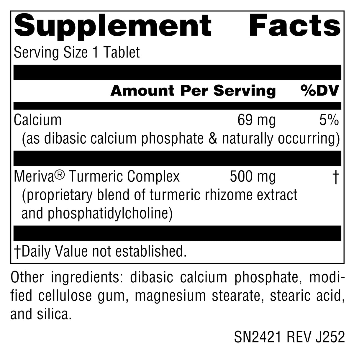 Source Naturals Curcuma avec Meriva 500mg 120 comprimés, vue arrière