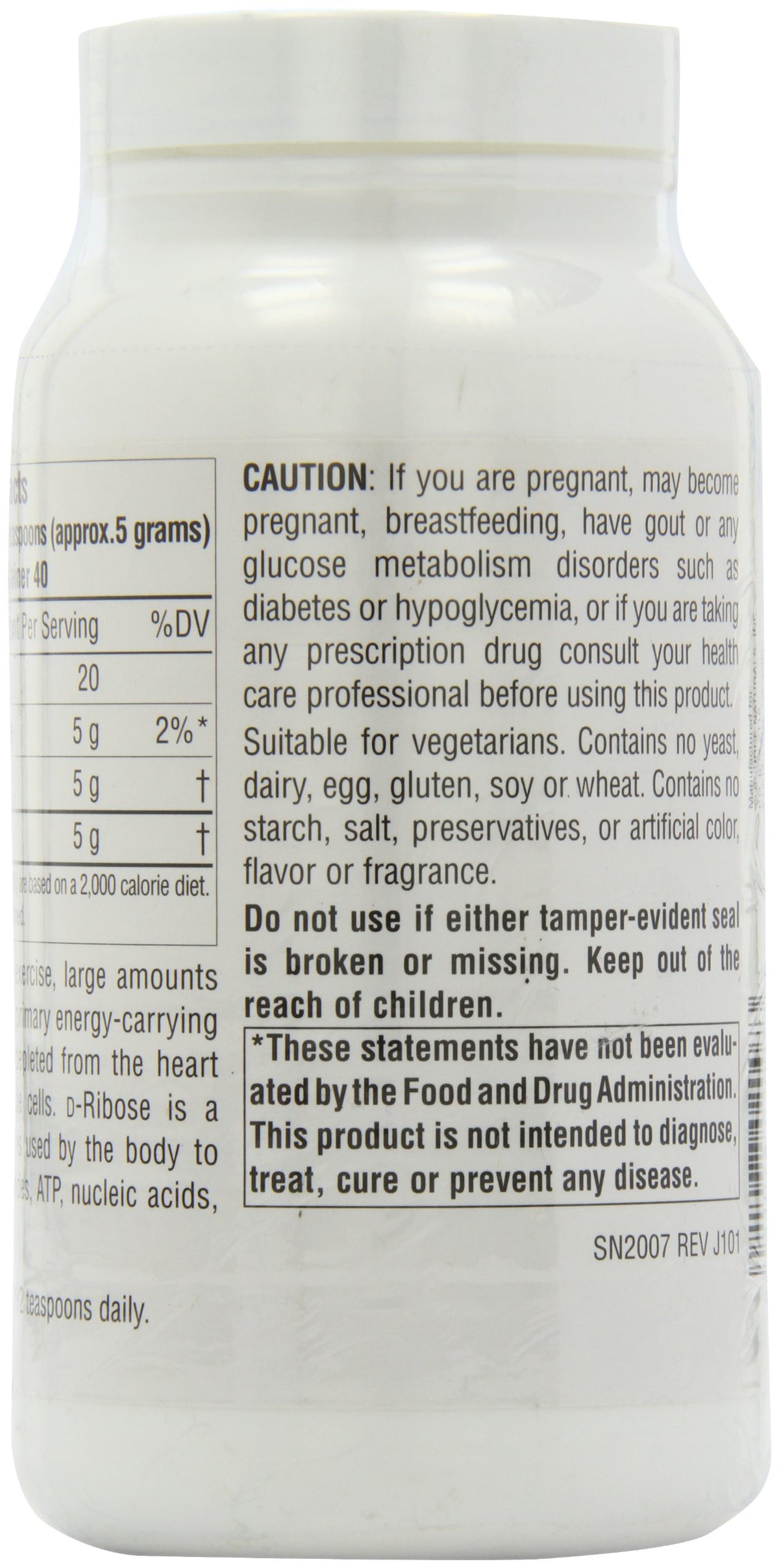 Source Naturals D-Ribose 200 g ingrédients