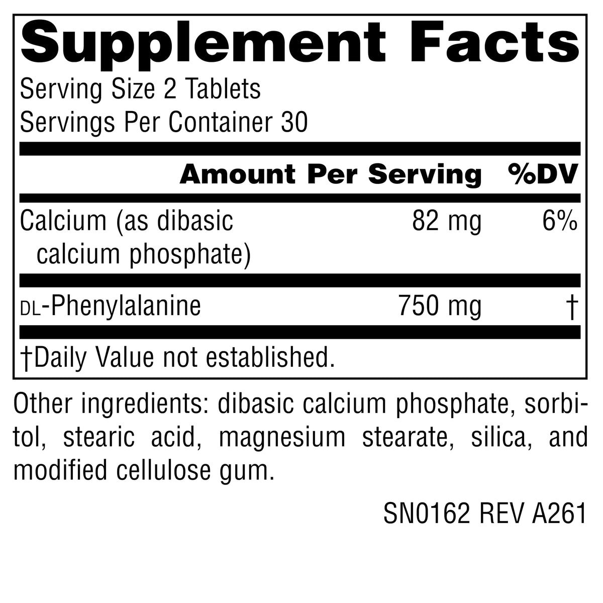 Source Naturals DLPA DL-Phenylalanine 375mg 60 comprimés emballage