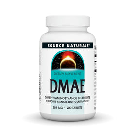 Source Naturals DMAE 351 mg 200 comprimés devant l'emballage