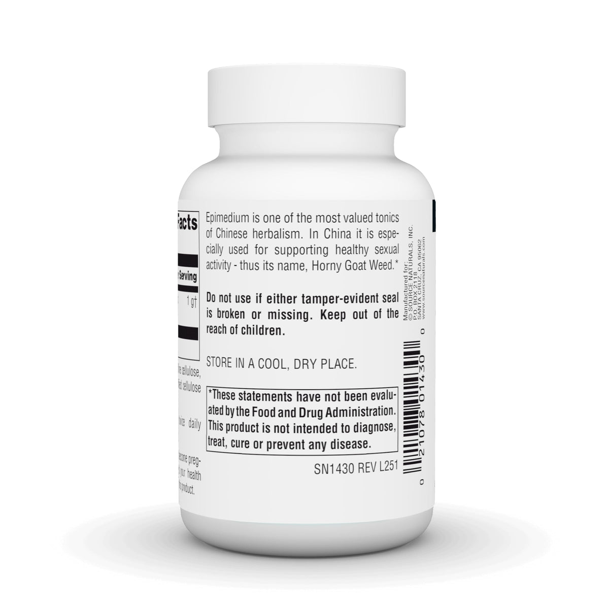 Source Naturals Épimède 1 000 mg comprimés vue de côté