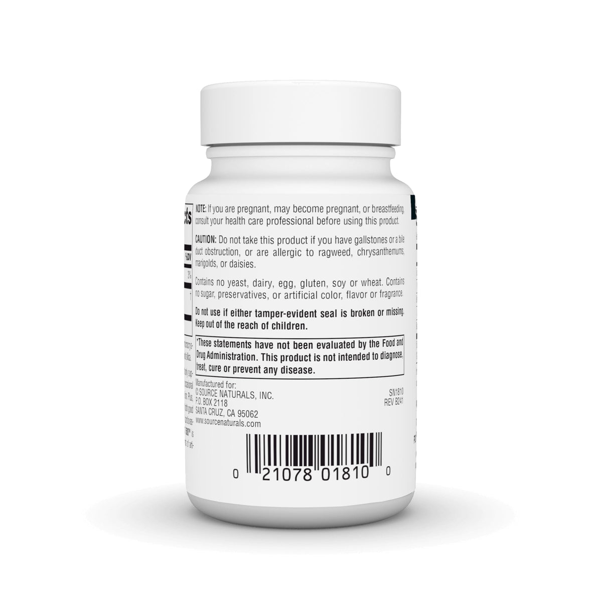 Source Naturals Extrait d'Artichaut 500 mg vue latérale du flacon