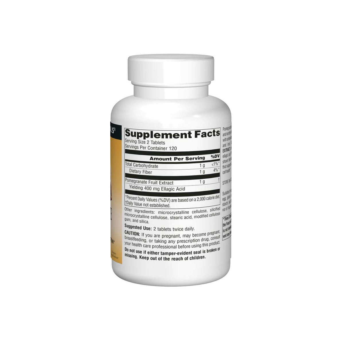 Source Naturals Extrait de Grenade 500mg comprimés sur fond blanc