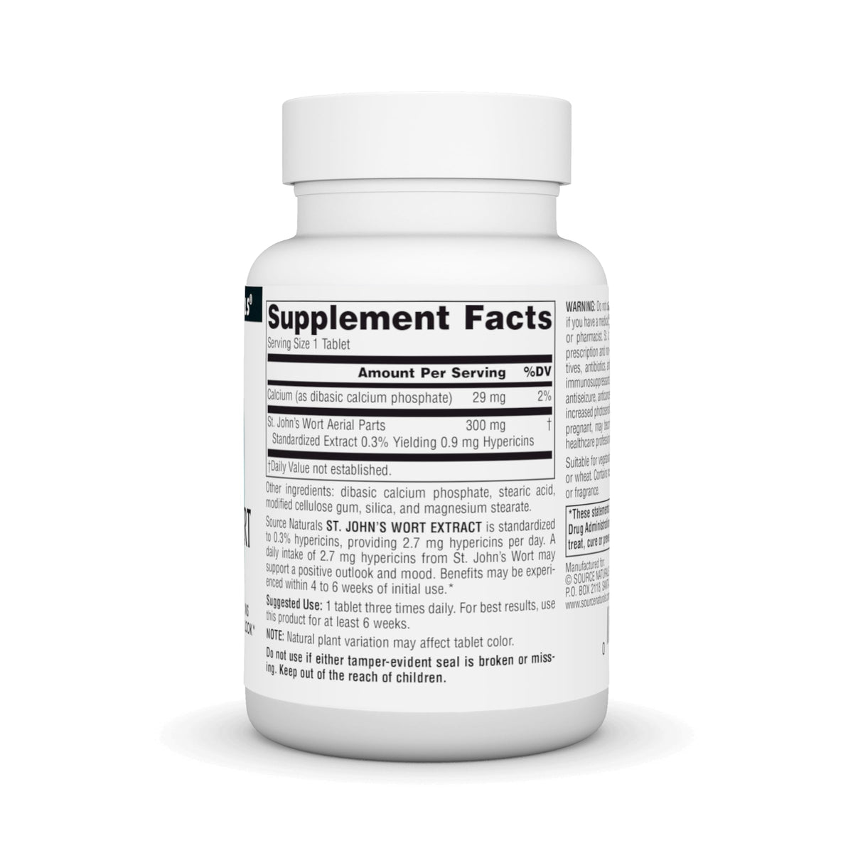 Source Naturals Extrait de Millepertuis 300 mg, information sur l'étiquette