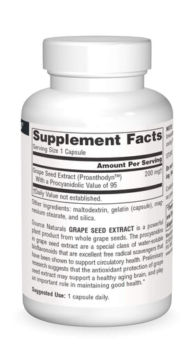 Source Naturals Extrait de Pépin de Raisin 200 mg capsules, étiquette détaillée