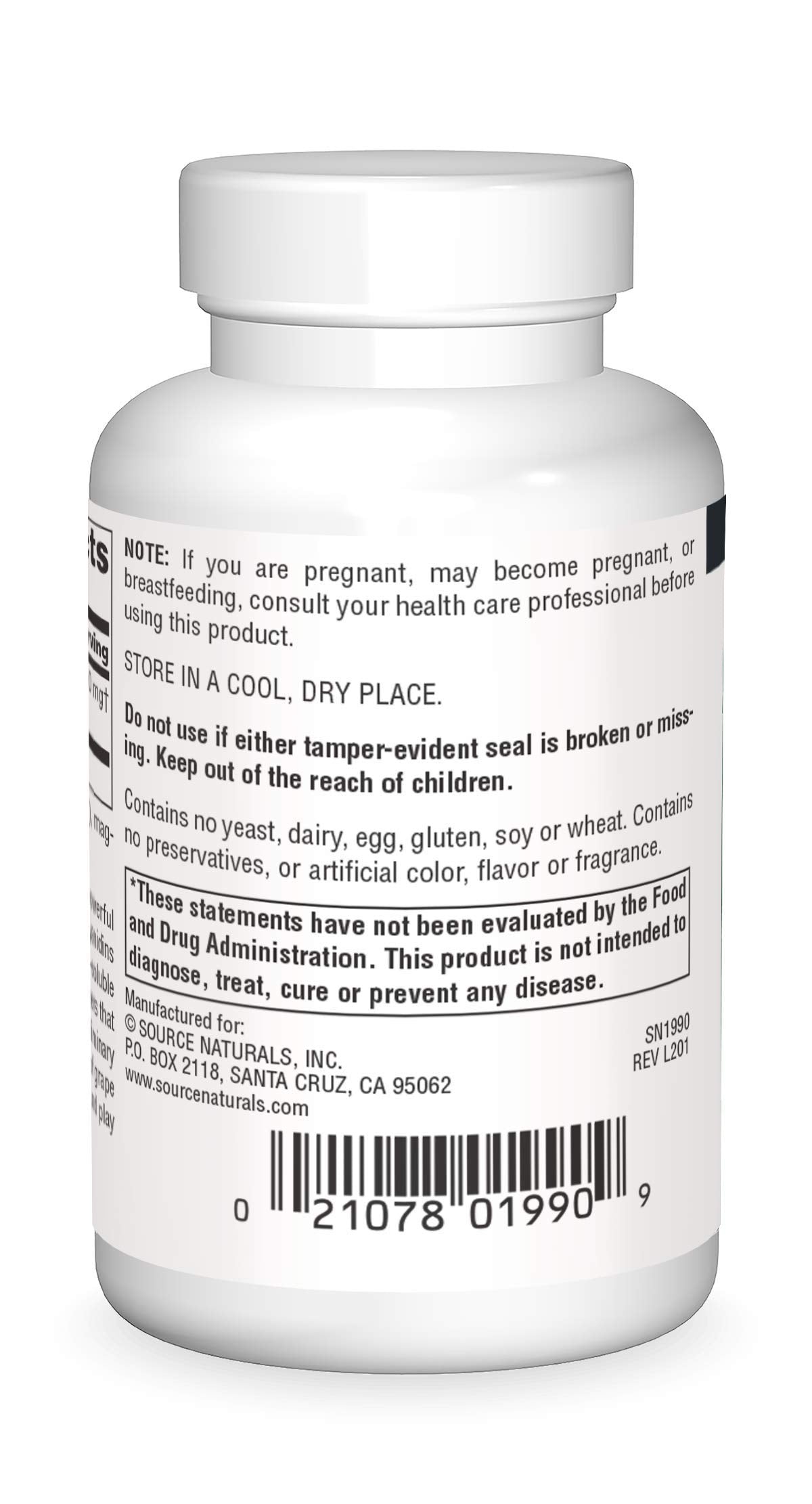 Source Naturals Extrait de Pépin de Raisin 200 mg capsules, vue arrière