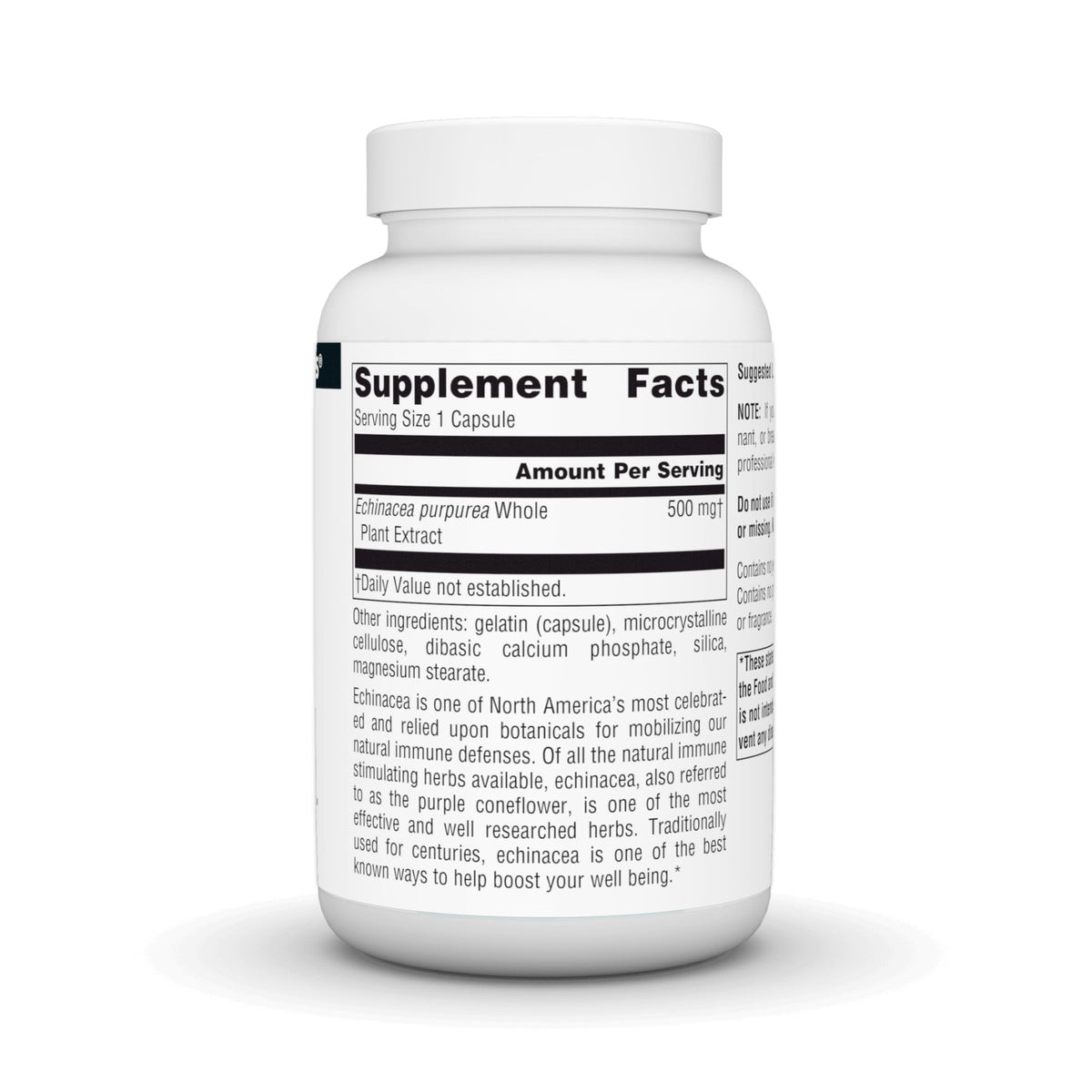Source Naturals Extrait de Racine d'Échinacée 500 mg - vue arrière du flacon