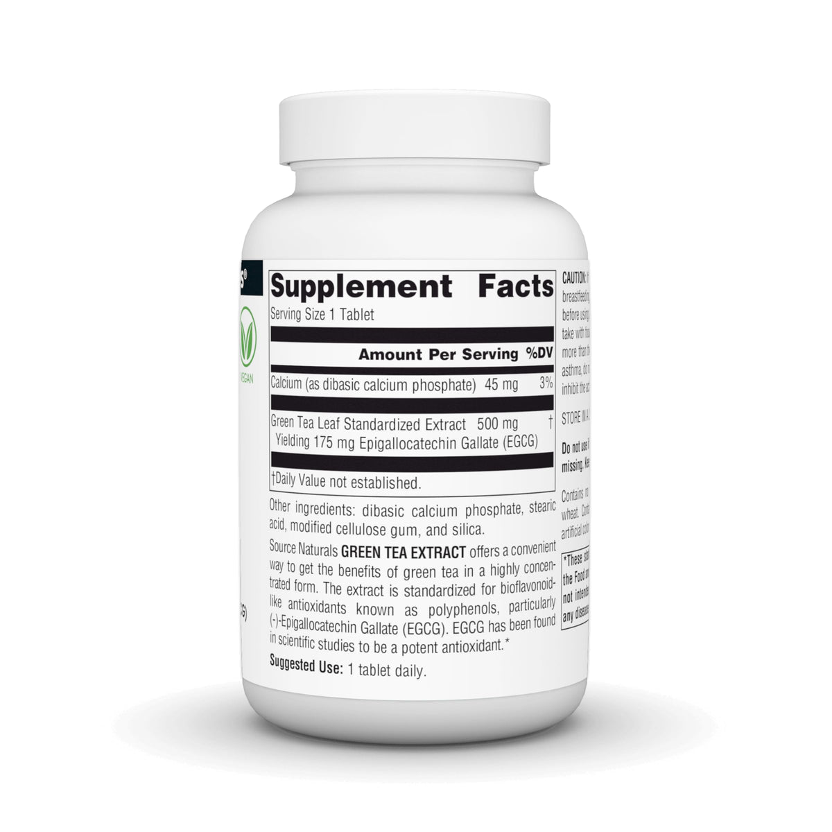 Source Naturals Extrait de Thé Vert 500 mg comprimés en gros plan