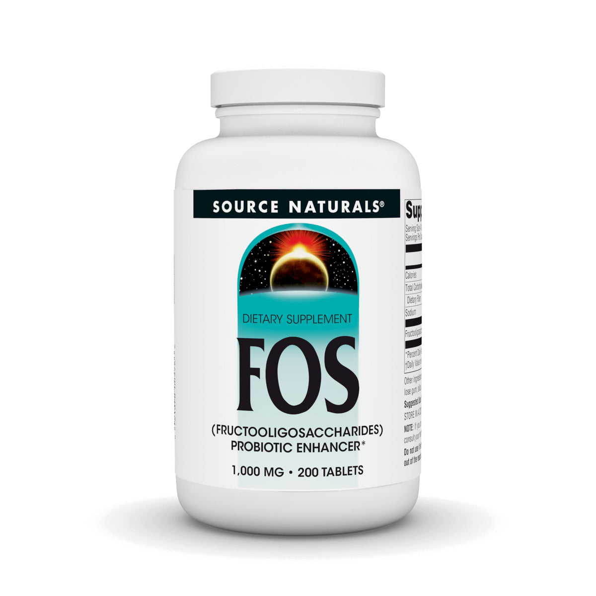 Source Naturals FOS 1000 mg 200 comprimés végétariens, vue de face