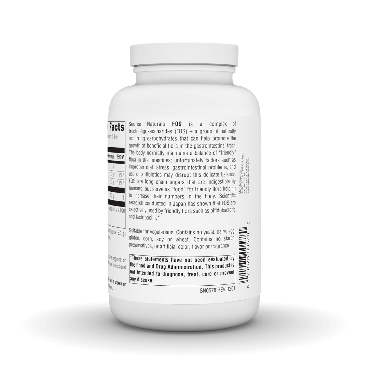 Source Naturals FOS Poudre Végétarienne 200g en utilisation avec un verre d'eau