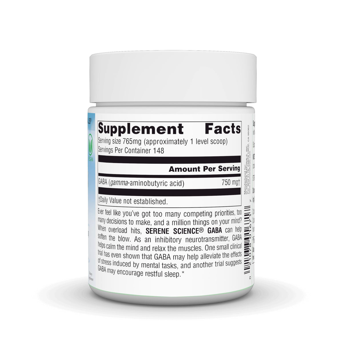 Source Naturals GABA Poudre Végane 295g avec verre d'eau